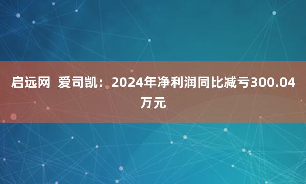 启远网  爱司凯：2024年净利润同比减亏300.04万元