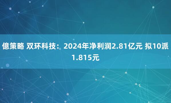 億策略 双环科技：2024年净利润2.81亿元 拟10派1.815元