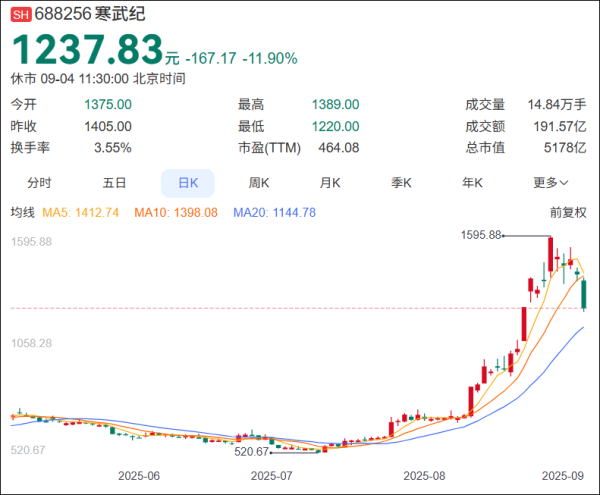 鼎坤策略 盘中重挫超13%！短期内连日下跌，寒武纪发生了什么